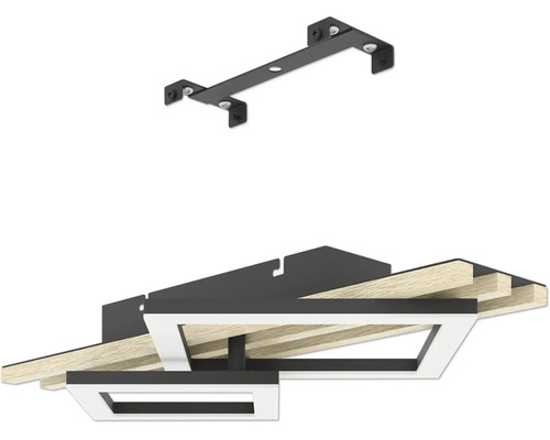 Moderne LED-Deckenleuchte mit quadratischen Rahmen, Holz und Metall inklusive Montagehalterung.
