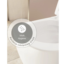 Siegel VitrA Hygiene für bakterienhemmende Glasur auf einem WC.