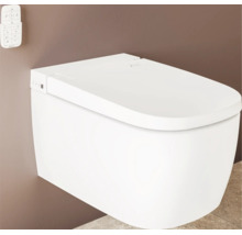 Wand-Dusch-WC mit Fernbedienung und geschlossenem Deckel.