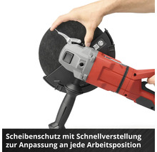 Winkelschleifer mit Scheibenschutz und Schnellverstellung zur optimalen Anpassung an jede Arbeitsposition.