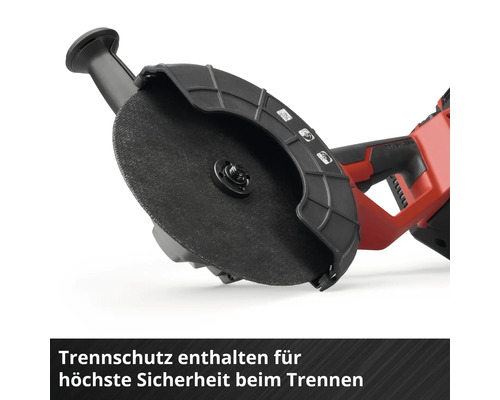 Winkelschleifer mit Trennschutzhaube und Trennscheibe für Sicherheit beim Trennen.