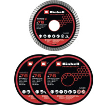 Einhell Professional Set mit einer Diamant Trennscheibe Turbo 76 Millimeter und drei Metall Trennscheiben 76 Millimeter.