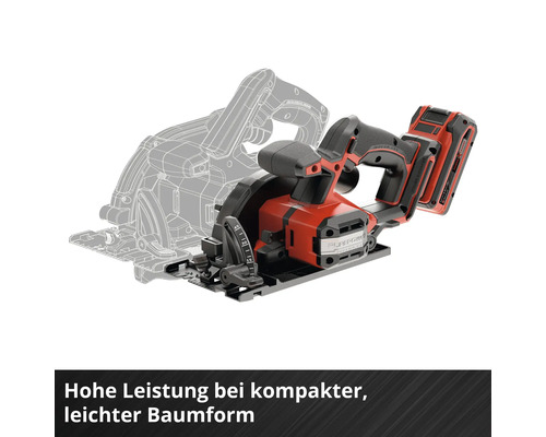 Akku-Handkreissäge im Größenvergleich, kompakte und leichte Bauweise für hohe Leistung.