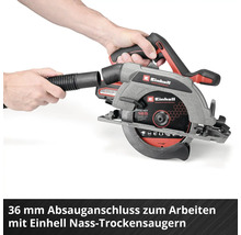 Einhell Handkreissäge mit 36 Millimeter Absauganschluss für Nass-Trockensauger.