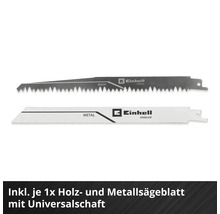 Einhell Sägeblatt-Set für Säbelsägen, inklusive je einem Holz- und Metallsägeblatt mit Universalschaft.