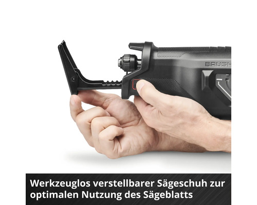 Werkzeuglos verstellbarer Sägeschuh einer Säbelsäge zur optimalen Nutzung des Sägeblatts