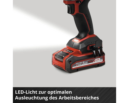 Einhell Akku-Werkzeug mit integriertem LED-Licht zur optimalen Ausleuchtung des Arbeitsbereiches.