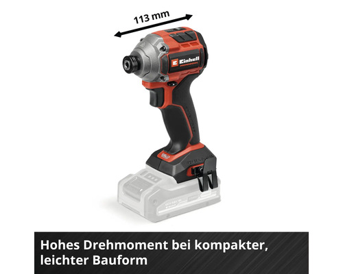 Einhell Professional Akku-Schlagschrauber mit einer kompakten Kopflänge von 113 Millimetern und hohem Drehmoment.