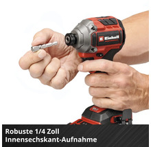 Einhell Akku-Schlagschrauber mit robuster 1/4 Zoll Innensechskant-Aufnahme und Bit.