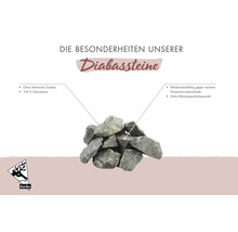 Karibu Logo. Diabassteine für die Sauna, 100 Prozent Naturstein, ohne chemische Zusätze, temperaturbeständig mit hoher Wärmespeicherkapazität.