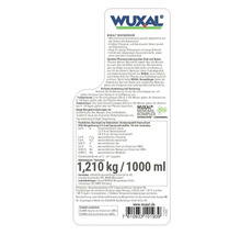 Rücketikett von Wuxal Rosendünger mit Wuxal Logo, Anwendungshinweisen, Nährstoffzusammensetzung und Mengenangabe von 1000 Millilitern.