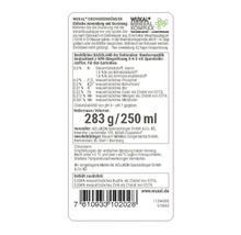 Etikett von Wuxal Orchideendünger mit Dosierung, Inhaltsstoffen, Mineral-Komplex und einer Füllmenge von 250 Milliliter.