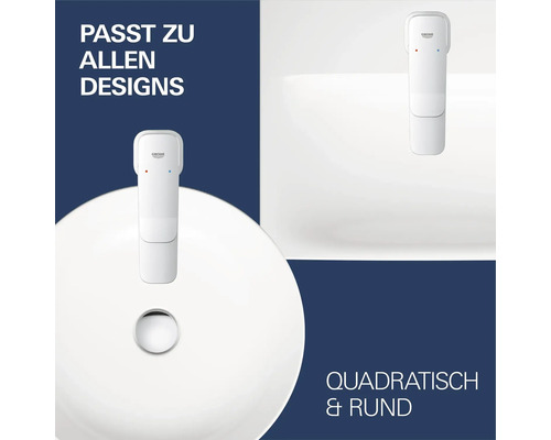GROHE Waschtischarmatur passend für runde und quadratische Waschbecken.