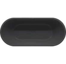 Ovale Duo-Badewanne in Schwarz matt mit Mittelablauf, Draufsicht.