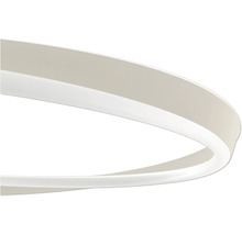 Nahaufnahme einer weißen, ringförmigen LED-Leuchte im modernen Design.
