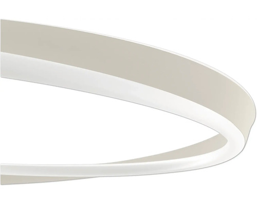 Nahaufnahme einer weißen, ringförmigen LED-Leuchte im modernen Design.