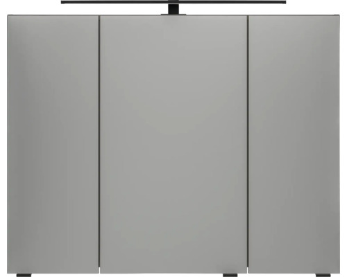 Dreitüriger Spiegelschrank für das Badezimmer mit integrierter LED-Beleuchtung auf der Oberseite.
