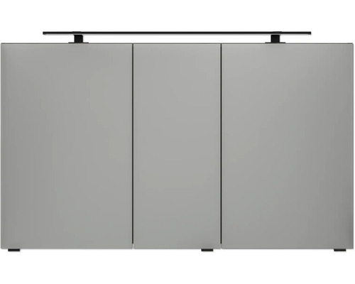 Spiegelschrank mit drei Türen und einer LED-Aufsatzleuchte für das Badezimmer.