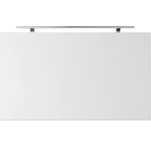 Rechteckige Möbelfront für Badezimmerschrank mit glatter Oberfläche und zwei Metallgriffen an der Oberkante.