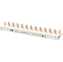 ABB Phasenschiene für Sicherungsautomaten mit Kupferkontakten und Kunststoffisolierung, dreiphasig mit Neutralleiter, ABB Logo.