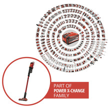 Einhell Akku-Staubsauger als Teil der Power X-Change Akku-Familie mit zahlreichen kompatiblen Werkzeugen und Gartengeräten.
