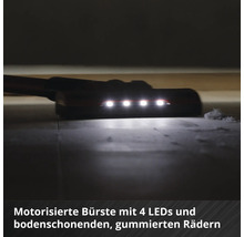 Motorisierte Staubsaugerbürste mit 4 LEDs und bodenschonenden gummierten Rädern auf einem Hartboden.