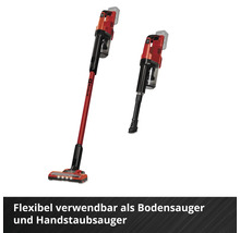 Einhell batteriebetriebener Staubsauger, Einhell Logo, verwendbar als Bodensauger und Handstaubsauger, Bodenbürste mit Beleuchtung und Fugendüse.