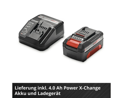 Einhell Power X-Change 18 Volt 4,0 Amperestunden Akku und Ladegerät.