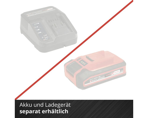 Einhell 18 Volt Akku und Ladegerät sind separat erhältlich.