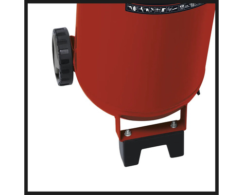 Nahaufnahme des unteren Teils eines Kompressors mit Transportrad und vibrationsdämpfendem Standfuß. Symbole für Anwendungsbereiche und 10 Bar Druck.