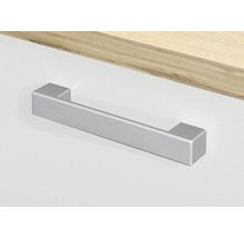 Eckiger Möbelgriff aus Metall in Silberoptik.