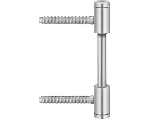 Metall-Möbelbeschlag mit zwei parallelen Gewindebolzen und einer vertikalen Verbindungsstange.
