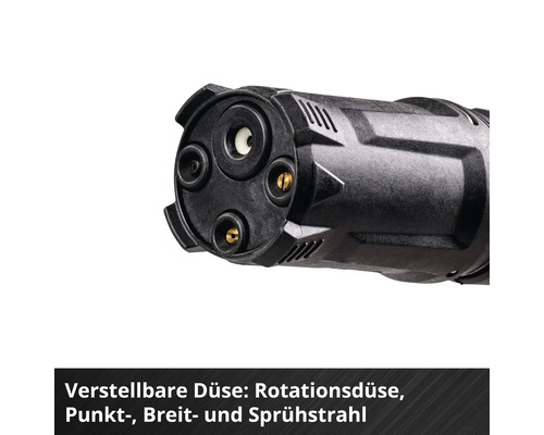 Verstellbare Düse für Hochdruckreiniger mit Rotationsdüse, Punktstrahl, Breitstrahl und Sprühstrahl.