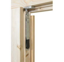 Kantriegel aus Metall, eingebaut in eine Holztür.