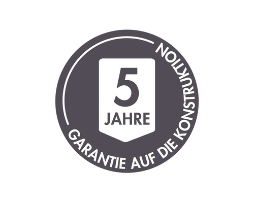 Symbol für 5 Jahre Garantie auf die Konstruktion