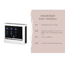 Saunasteuergerät Easy für finnische Sauna mit Digitalanzeige, vier Stunden Heizbegrenzung und Anschluss für Kabinenbeleuchtung.