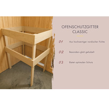 Ofenschutzgitter Classic für Sauna aus nordischer Fichte, glatt gehobelt für optimalen Schutz des Saunaofens.