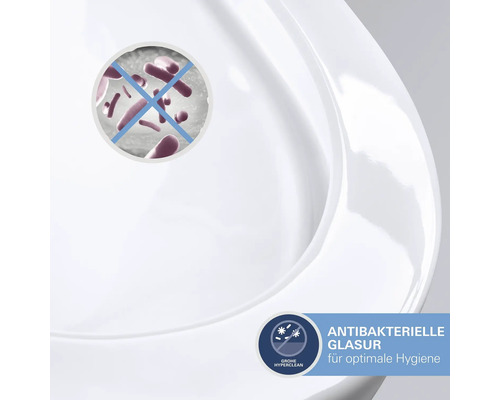 Antibakterielle Glasur von Grohe für optimale Hygiene auf einer WC-Keramikoberfläche.
