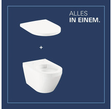 Wand-WC-Set bestehend aus spülrandlosem WC-Becken und passendem WC-Sitz.
