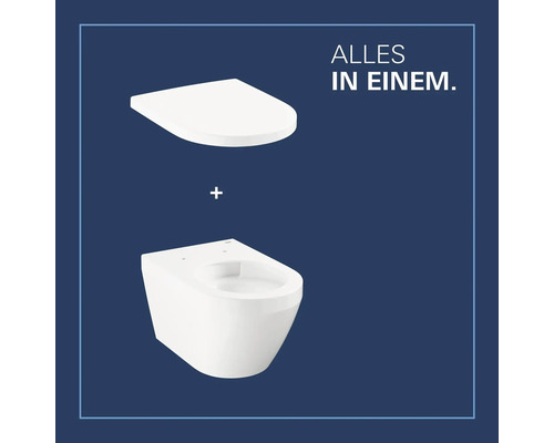 Wand-WC-Set bestehend aus spülrandlosem WC-Becken und passendem WC-Sitz.