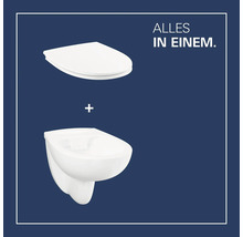 Wand-WC-Set bestehend aus einem wandhängenden WC-Becken und einem passenden WC-Sitz, dargestellt als Komplettset.