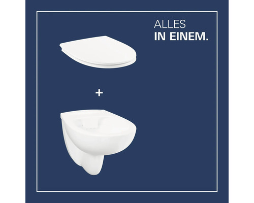 Wand-WC-Set bestehend aus einem wandhängenden WC-Becken und einem passenden WC-Sitz, dargestellt als Komplettset.