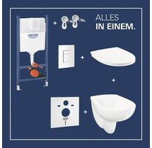 Grohe WC-Komplettset bestehend aus Vorwandelement, Wand-WC, WC-Sitz, Betätigungsplatte und Montagezubehör.