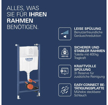 Grohe WC-Vorwandelement: Leise Spülung, stabiler Rahmen bis 400 Kilogramm, kraftvolle Spülung mit 3 Liter Reserve, einfache Schlauchverbindung.