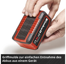 Einhell Power X-Change Akku mit Griffmulde für die einfache Entnahme aus Geräten.