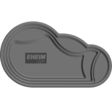 EHEIM Fertigteich in organischer Form mit verschiedenen Tiefenzonen und EHEIM Logo, Draufsicht.