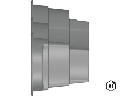 Mehrstufiges Reduzierstück aus grauem Kunststoff für Rohre. (Image AI modified or generated)