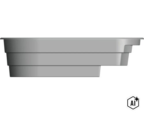 Seitenansicht eines abgestuften Swimmingpool-Fertigbeckens für den Garten. (Image AI modified or generated)