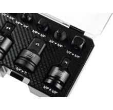 WGB Steckschlüssel-Adapter-Satz in einem Koffer mit Inlay in Carbon-Optik, enthält Adapter von 1/4 Zoll bis 1 Zoll.