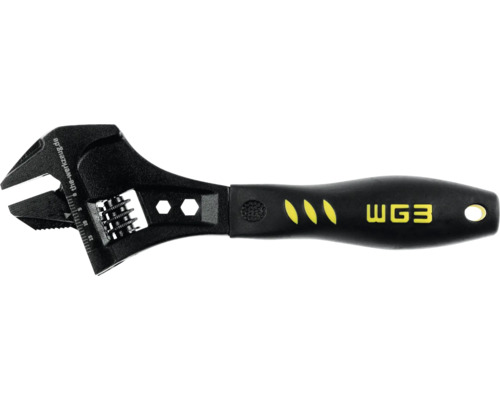 Schwarzer Rollgabelschlüssel von WG3 mit Skala und ergonomischem Griff.